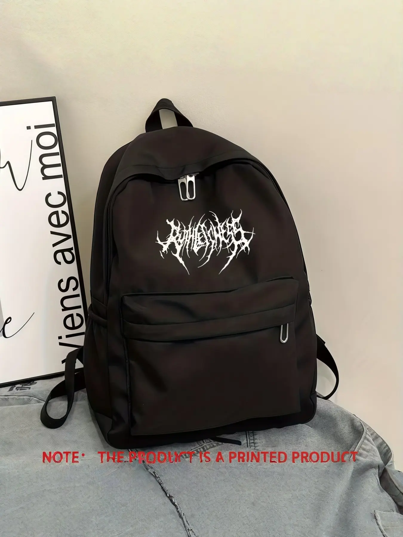 Dark Punk Style Print Nylon Bag, Adjustable Shoulder Strap, Zip Closure, Multi-Color Options, College Backpack, Casual Daypack Backpacks, Ideal for Daily Use, Commuting, School, Gifts, Casual Lightweight Backpack, School Backpack Bookbag