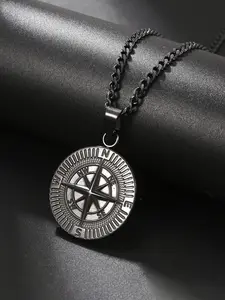 Men's Vintage Compass Design Pendant Necklace, Stainless Steel Jewelry for Party, Daily Clothing Decor, Trendy All-match & Exquisite Jewelry for Birthday Gift, Jewelry Accessory