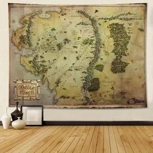Apiawa Vintage Map of Middle Earth Tapestry Re-tro Middle Earth Map Poster Tapestries Lord of Maps Rings Picture Wall Art for Home Bedroom Classroom Dorm Decor Party Decorations