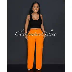 *Kerly Orange Cargo Linen Pants