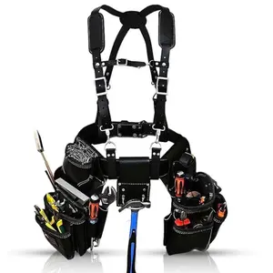 Leather Real cowhide oil tanned Leather Tool Belt/pouch/framer Set for Men/women Carpenters, Framers, Electricians, Gardeners & Construction Work with 26 Pockets. (Tool Belt with Suspender)