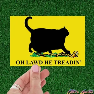 Oh Lawd He Treadin' Cat Sticker - Funny Laptop Decal, Laptop Water Bottle Decal Sticker