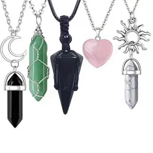 5pcs Crystal Necklace Set Healing Crystal Full-Circle Gemstone Necklace Symbolizing Strength, Power, Wealth, Good Fortune, and Love The Best Gift You Can Give Yourself Healing Crystal Necklace christmas gifts for gf/women/mom