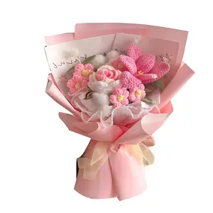 Handmade Crochet Flower Bouquet, Knitted Artificial Flowers with Cotton, Everlasting Yarn Flower Arrangement, No Maintenance, Perfect Mother's Day Gift, Birthday Gift for Her