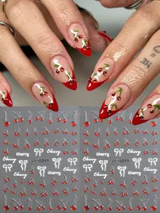 2pcs 5D Nail Cherry Decors, Butterfly Nail Stickers, Cute Cherries & Bows, Diamond Nail Decals, Manicure Supplies
