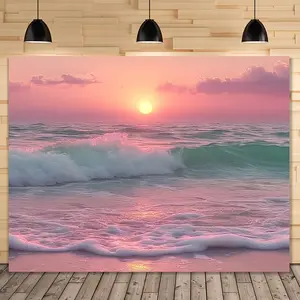 2D Flat Banner 1pc Beach Sunset Wave Pattern Background Cloth, Durable Polyester Fabric, Ideal for Room Decor, Bedroom and Living Room, Party Decoration