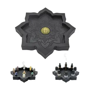 FNYDOX Wooden Lotus Tray Incense Burner for Stick Cone Rocks Gems Healing Stones Display Holder Organizer for Essential Oil Jewelry Wood Lotus Bowl Decor for Meditation Wiccan Supplies and Tools