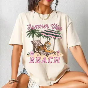 Summer Vibes Shirt, Beach Shirt, Beach Lover Gift, Trendy Summer Graphic Tee, Tiger Shirt, Vacation Shirt, Travel Tee