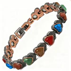 Ladies' Alloy Magnetic Bracelet, Retro Heart-Shaped Adjustable Size, Love And Magnetic Bead Design, Suitable For Casual Clothing And Gifts, Unique Jewelry, Ladies' Jewelry, Christmas Jewelry With Adjustment Tools