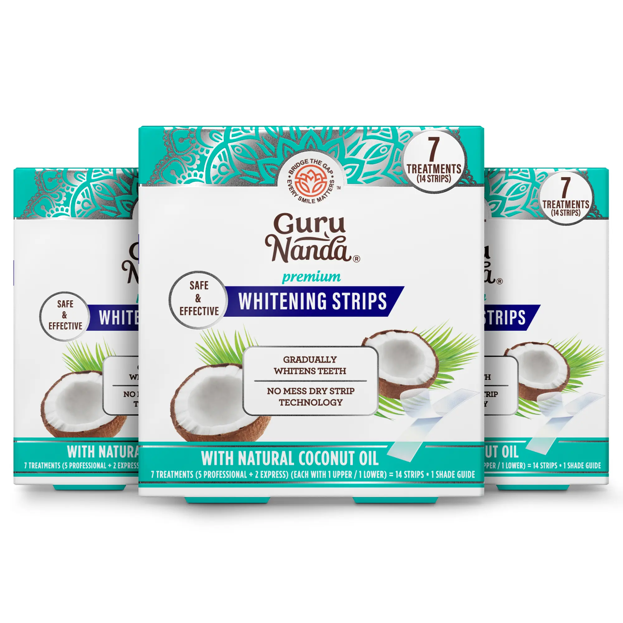 GuruNanda Whitening Strips, 7-day treatment, Non-Slip, Dry Strip Technology, 3 Pack