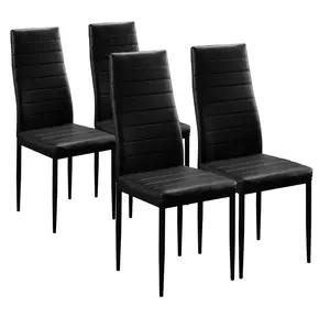 Black Dining Chair Set of 4, Leather Dining Chairs with Curved Back & Foot Cap Protection for Dining Kitchen Living Room, 300lbs Capacity