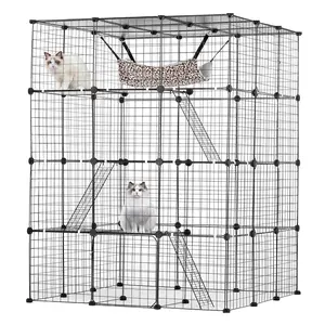 【fathersdaygift】VEVOR Large 4-tier Cat Cage 41 x 41 x 55"Detachable Metal Wire Cat Enclosurewith 4 Front Doors Hammock Ramp laddersIndoor & Outdoor Crate Exercise Place Ideal for KittySmall AnimalsBlack