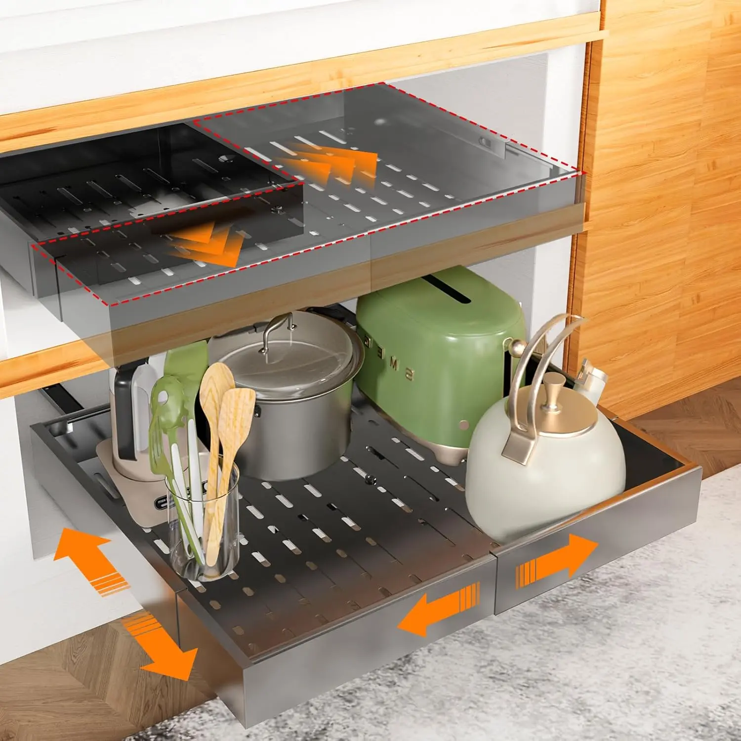 2 Pack Pull Out Cabinet Organizer Expandable Width(12"-18") and Depth(14"-24")