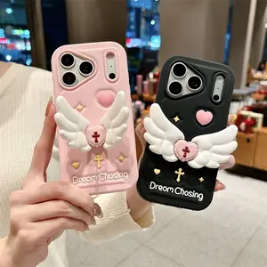 Angel Stand Phone Case Compatible with iPhone 17 Pro Max, Cute 15 Silicone 14 Full Coverage 13 Gift 16 Creative 3D 12