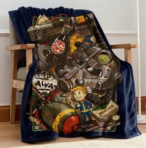 Fallout Themed Flannel Blanket with Retro Game Design Cozy Comfort for Sofa Bed Office and Outdoor Use Ideal for Fans