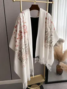 Floral Embroidery Tassel Decor Shawl, Embroidered Scarf, Boho Style Scarf for Women, Fashion Accessories for Fall & Winter,  Shawl