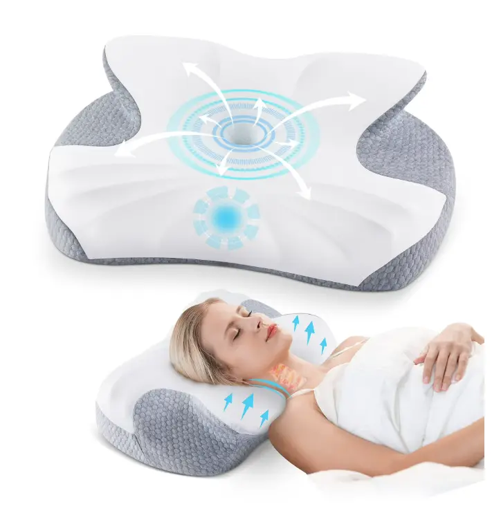 MOONORAH Cervical Memory Foam Pillow Neck Bed Pillow for Pain Relief Sleeping, Ergonomic Orthopedic for Side Back and Stomach Sleepers with Breathable Pillowcase, Queen Size 24" x 16.5" x 5.1" Gray