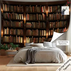 [2D Flat Printing] 1 Piece Extra Large Vintage Bookshelf Wall Decoration Background Tapestry, Birthday Gift, Party Decoration, for Living Room, Bedroom, Dormitory, with Installation Package