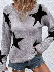 Autumn Winter New Casual Knit Sweater, Light with Star Pattern, Trendy Fashion Design for Women & Men