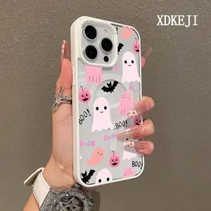 Halloween-themed pink ghost candy bat Pattern Magnetic Phone Case Supports Wireless Charging for iPhone 15 16 14 Pro Max 13 12 11 Plus Shockproof Non Slip Protection Silicone Transparent Acrylic Large Hole Cover Cellphone Protective