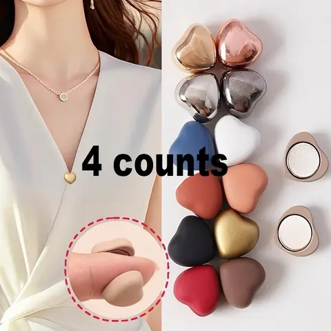 Fashion Multi-Color Heart-Shaped Shirt Collar Magnetic Buttons, No Sewing, Detachable Adjustable Clips for Sleeves, Pants, Scarf Fixation, Brooch Pins, Alloy Brooch Pin