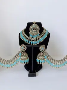 Bollywood Nazakat Necklace set with Sahara Jhumka and Mangtika