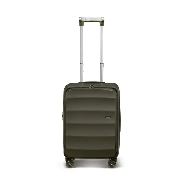 4MYTU Front Opening 22 Inch Bigger Carry-On Suitcase Expandable Travel Luggage Business Travel Multi-functional Handle for Cup Holder and Bag Hanger 360° Skateboard Wheel Build-in USB Port Antimicrobial Linear in Aspen Green