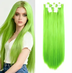 Mystique Hair 24 Inch Clip-in Extensions, 6 PCS Long Straight Synthetic Hairpieces, Soft Realistic Green Series, 2026 Trendy Hair Extensions for Women, Perfect for Everyday Looks, Parties, Halloween, Black Friday Glam