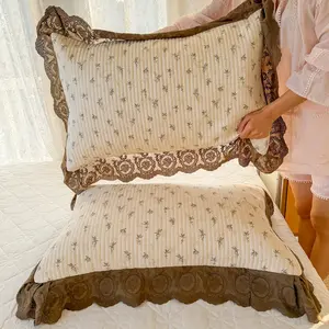 Double-Layer Lace Pillowcases Set, Anti-Stain French Frill Design, DIY Options Available, Suitable for Bedroom & Guest Room, All Seasons Use
