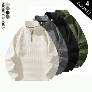 Bundled men's shirts feature half zipper sports shirts with stand collars, solid colors, plaid patterns, long sleeves, 100% polyester fabric, slight stretch, suitable for autumn and winter, hiking and outdoor use; regular fit