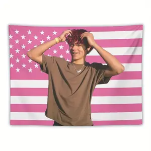 Tapestry A Malachi Barton American Flag - Vibrant Pink And Red Stars And Stripes Wall Decor, Horizontal Fabric Wall Decoration With A White, Pink, Purple, And Light Pink Background And White Stars - Easy To Hang, No Electricity Needed