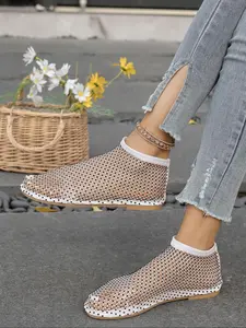 Women's Summer New Flat Casual Big Size Fishnet Socks Rhinestone Sandals Streetwear Outdoor Fairy Style Diamond Slip-On Lazy Shoes