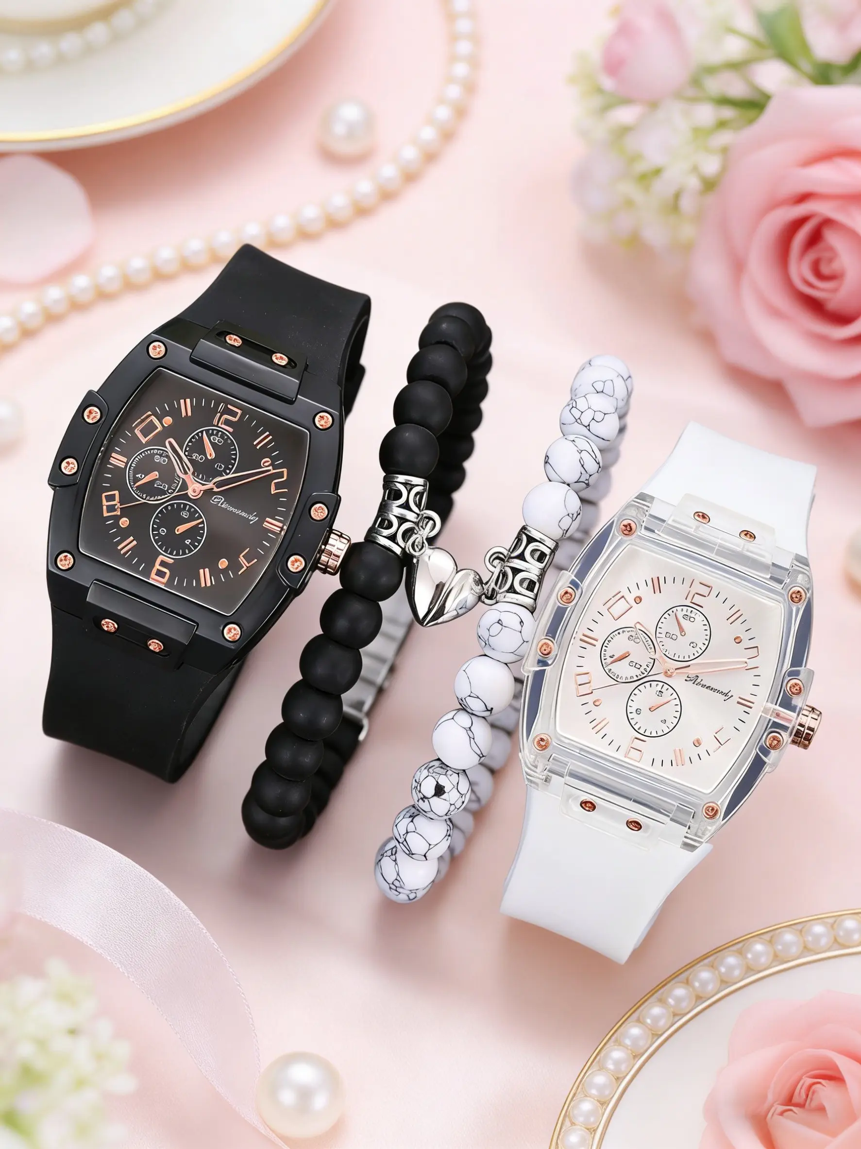Elegant Fashion Casual Couple Watch Set with Bracelet, Analog Quartz Watch, Analog Wristwatches, Trendy Wristwatch, Fashionable Wristwatch, Perfect Gift for Daily Holidays Birthdays Thanksgiving Valentine's Day