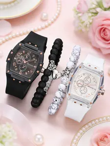 Elegant Fashion Casual Couple Watch Set with Bracelet, Analog Quartz Watch, Trendy Wristwatch, Fashionable Wristwatch, Perfect Gift for Daily Holidays Birthdays Thanksgiving Valentine's Day