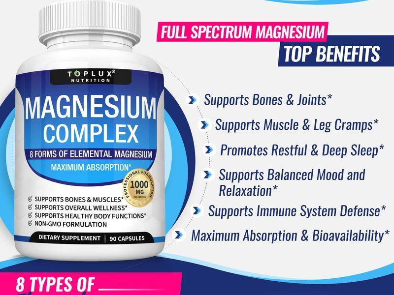 Hot Toplux Magnesium Complex 8 Essential Magnesium Supplement 1000mg