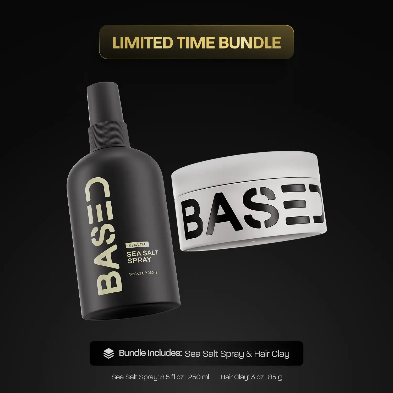 BASED Texture & Hold Duo: Sea Salt Spray & Hair Clay Bundle - Science-Backed Volumizing Spray with Kelp & B5 + Strong Hold Texturizing Clay with Santal Sandalwood, Low Shine, Paraben Free