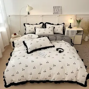 Cherry Pattern Bedding Set, 1 Count Bedspread & Pillowcase without Filler, Soft Comfortable Bedding Set for Home Bedroom, Bed Sheet Sets