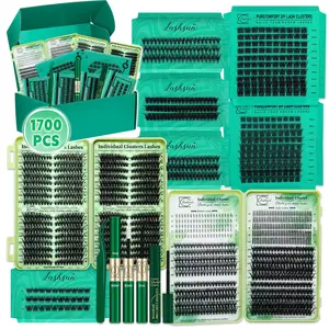 Lashsun 1700PCS D Curl 13 Styles EyeLash Clusters Kit, Bottom/Spiky/Cat/Wispy/Volume DIY Individual Clusters Lash, Kit with Bond&Seal Remover Tweezers, Perfect for Beginners & Proficient, DIY at Home Easily