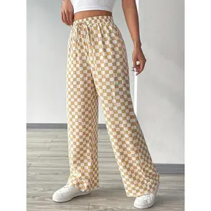 Women's Checkerboard Print Drawstring Waist Pants, Casual Elastic Waist Pocket Trousers for Fall & Winter, Women's Bottoms for Daily Wear Downtown Girl Clothes, Downtown Girl Clothes