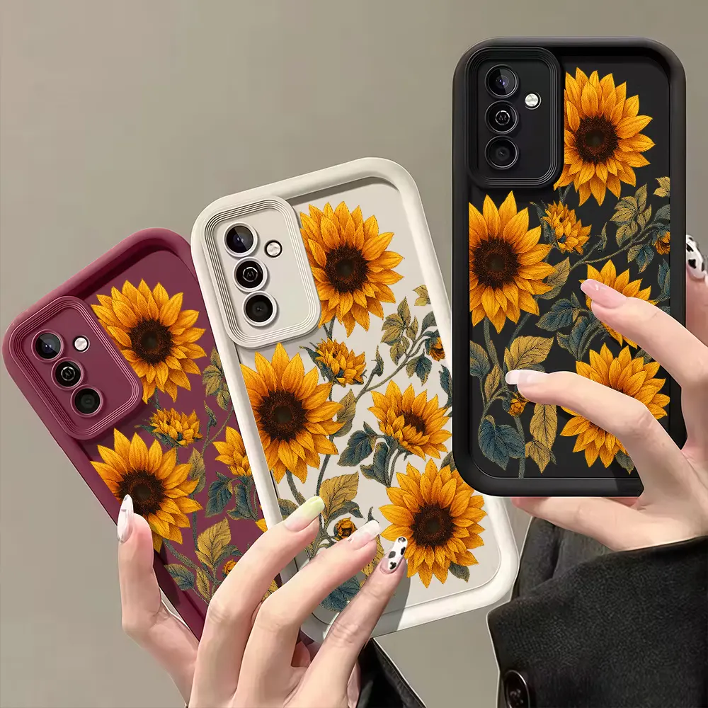 Phone case: Sunflower pattern phone case, Ins fresh romantic art style, suitable for Samsung Galaxy A14 A15 A16 A17 A35 A55 A33 A34 A35 A36 A52 A53 A54 S21/S22/S23/S24/S25/S26 Plus/Ultra, elegant and stylish protective phone case