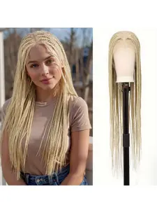 360°HD Full Lace Square Knotless Braided Wigs for Women, 32 Inch Box Braid Wig, Honey Blonde with Light Blonde Ends, Hand Braid Wigs, Knotless Braids Wig