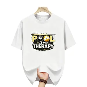 Men's Short-Sleeve Billiards T-Shirt - 8-Ball, 9-Ball, Cue Stick Prints, High-Quality Milk Ink Printing, Durable, Casual, Stylish for Pool Enthusiasts