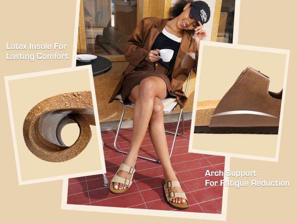 Dream Pairs Women Double Buckle Slide Sandals Birks open toe Slipper Casual Comfort Arch Support  Walking Shoes Girl Summer Parent Nail Comfy Footwear comfy  sandals Flipflop