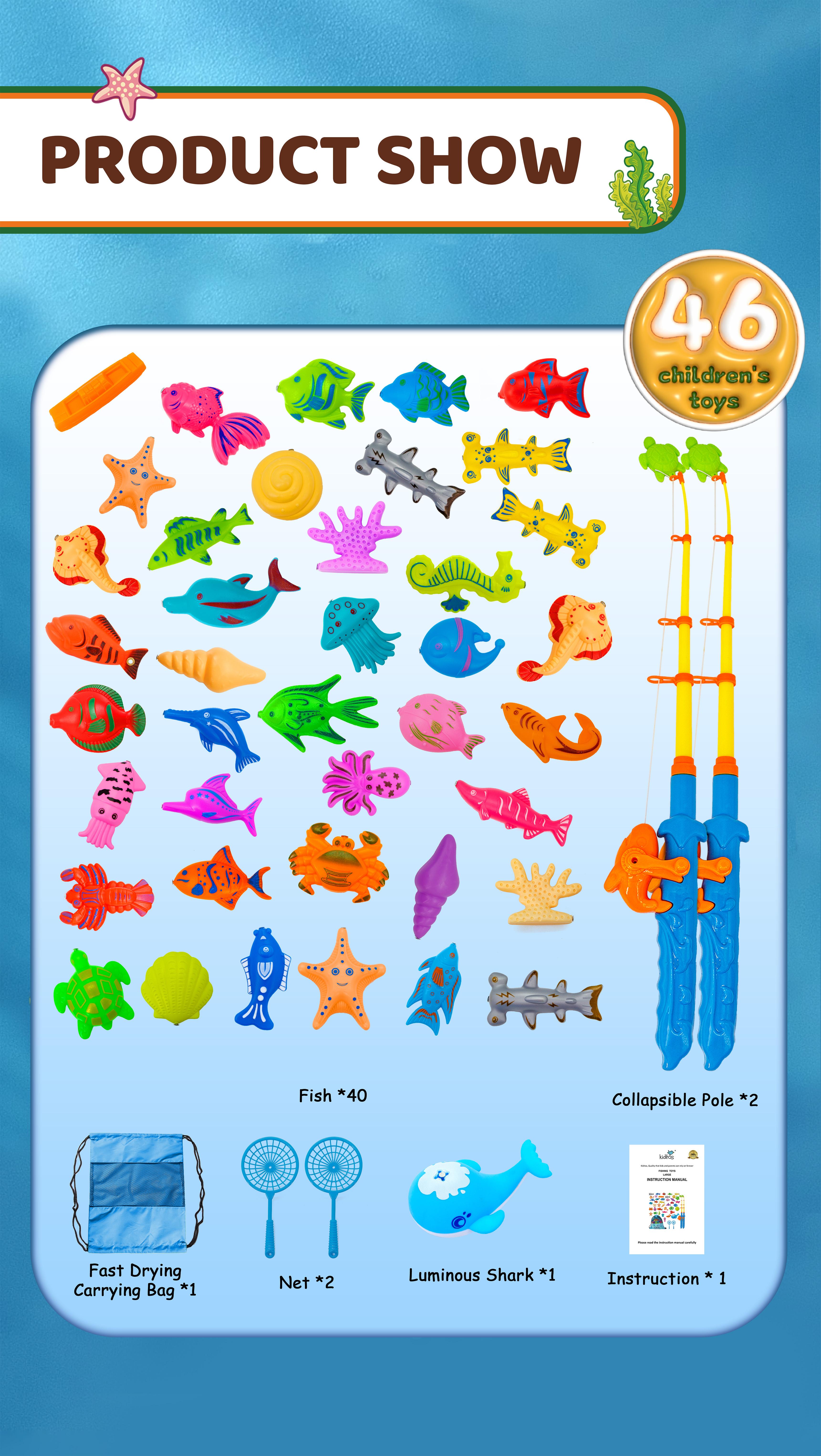 Kiditos Magnetic Fishing Bath Toys Game Set,Swimming Fish Toys for Bathtub,Water Table Bathtub Toys for Toddlers Kids Age 3-6, Pool Toys for Pretend Play&Education Teaching&Learning Colors