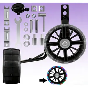 Kids Bike Training Wheels 12 14 16 18 20 Inch with Flashing Quiet Wheels Fits Variable Single Speed Bikes Big Black