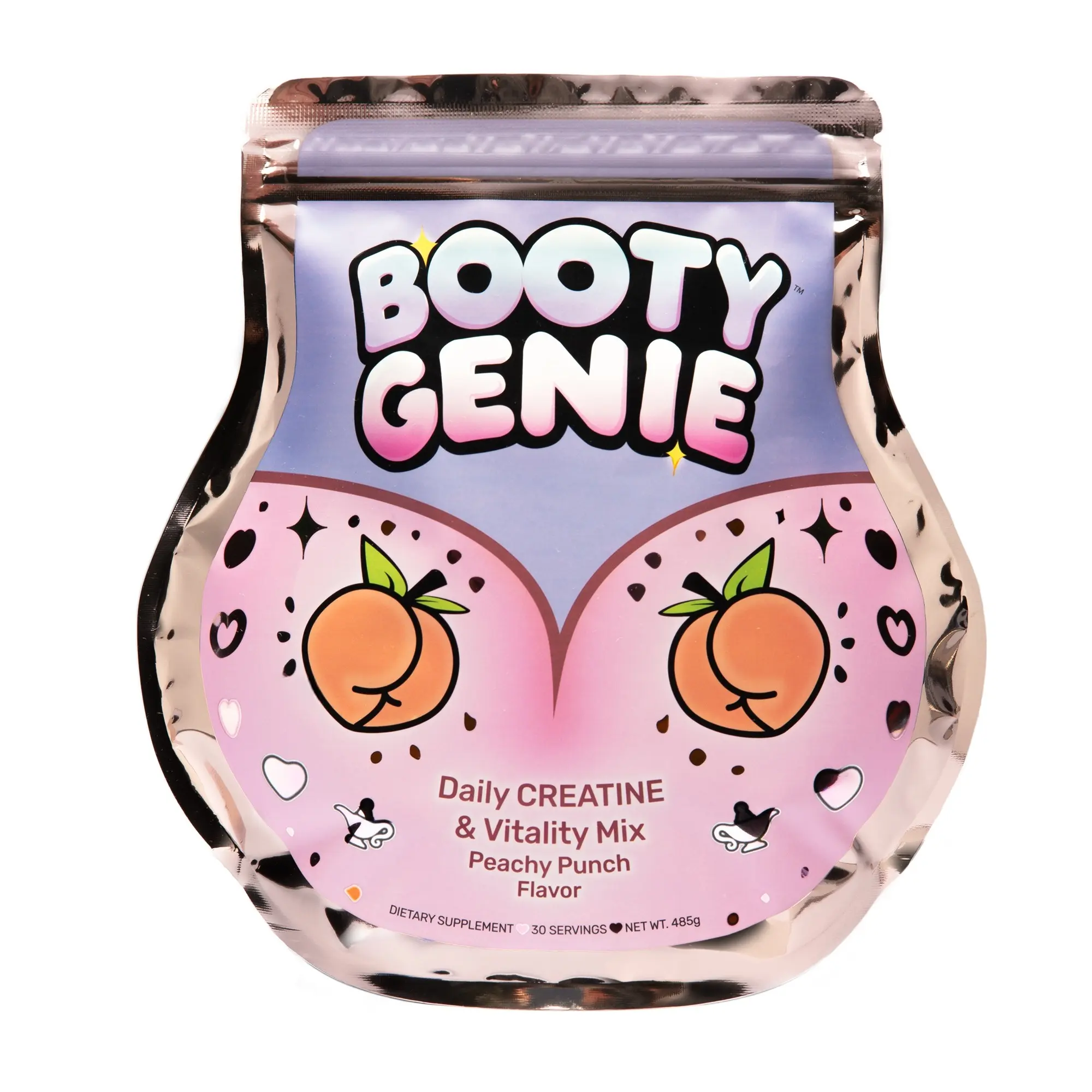 BootyGenie Creatine Collagen Pump & Nootropics Peachy Punch Flavor Daily Vitality Mix for Energy Muscle Recovery Hydration Natural Supplement with Electrolytes