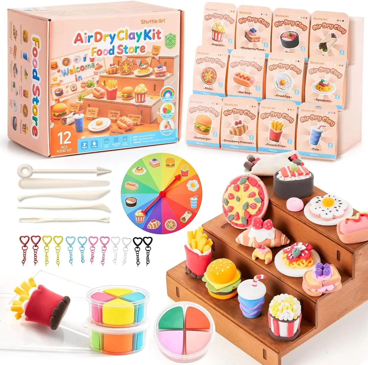 Air Dry Clay - Cake Time/Food Store/Zoo Town, 33 PCS Modeling Clay Kit with Sculpting Tools and Tutorials, Safe & Non-Sticky, Craft Gifts for Boys & Girls