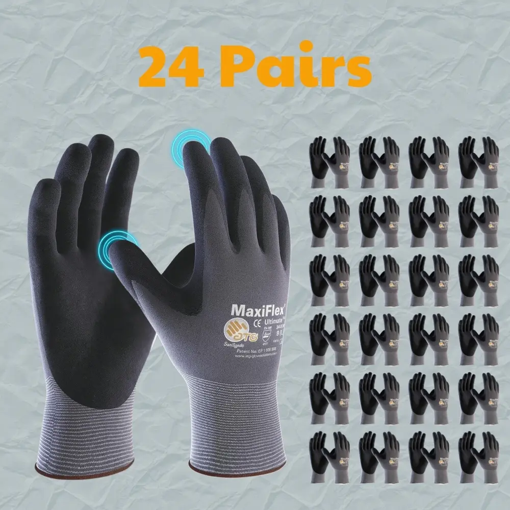6 - 12 - 24 Pairs MaxiFlex Gloves, Nitrile Micro-Foam Grip Palm & Fingers for Excellent Grip and Dexterity - Ideal for Work, DIY and General Hand Protection