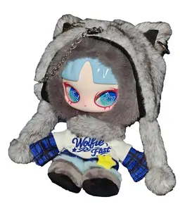 INN'S-WOLFIE RUN FAST Series Plush Doll, Approx. 22cm, Desktop Decoration & Bag Charm, Birthday Gift, Soft Texture, Movable Limbs, Removable Hood, 1 Piece
