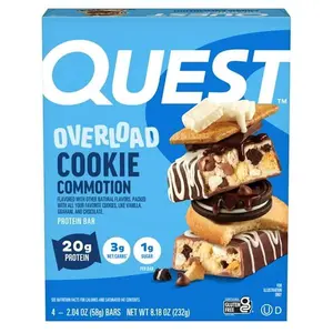 Quest Overload 20g Protein Bar, Cookie Commotion Flavor, High Protein, Gluten Free, 4 Count